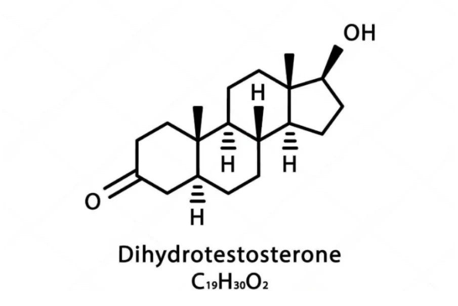 Dihydrotestosterone (DHT) chemical structure — the hormone signaling your prostate to keep growing
